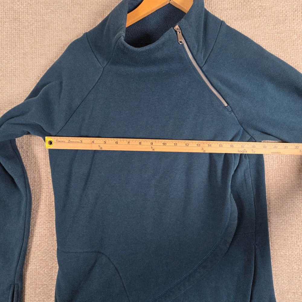 Athleta Cozy Karma Asym Pullover Teal Blue Fleece Sweatshirt Size Medium - Picture 4 of 11